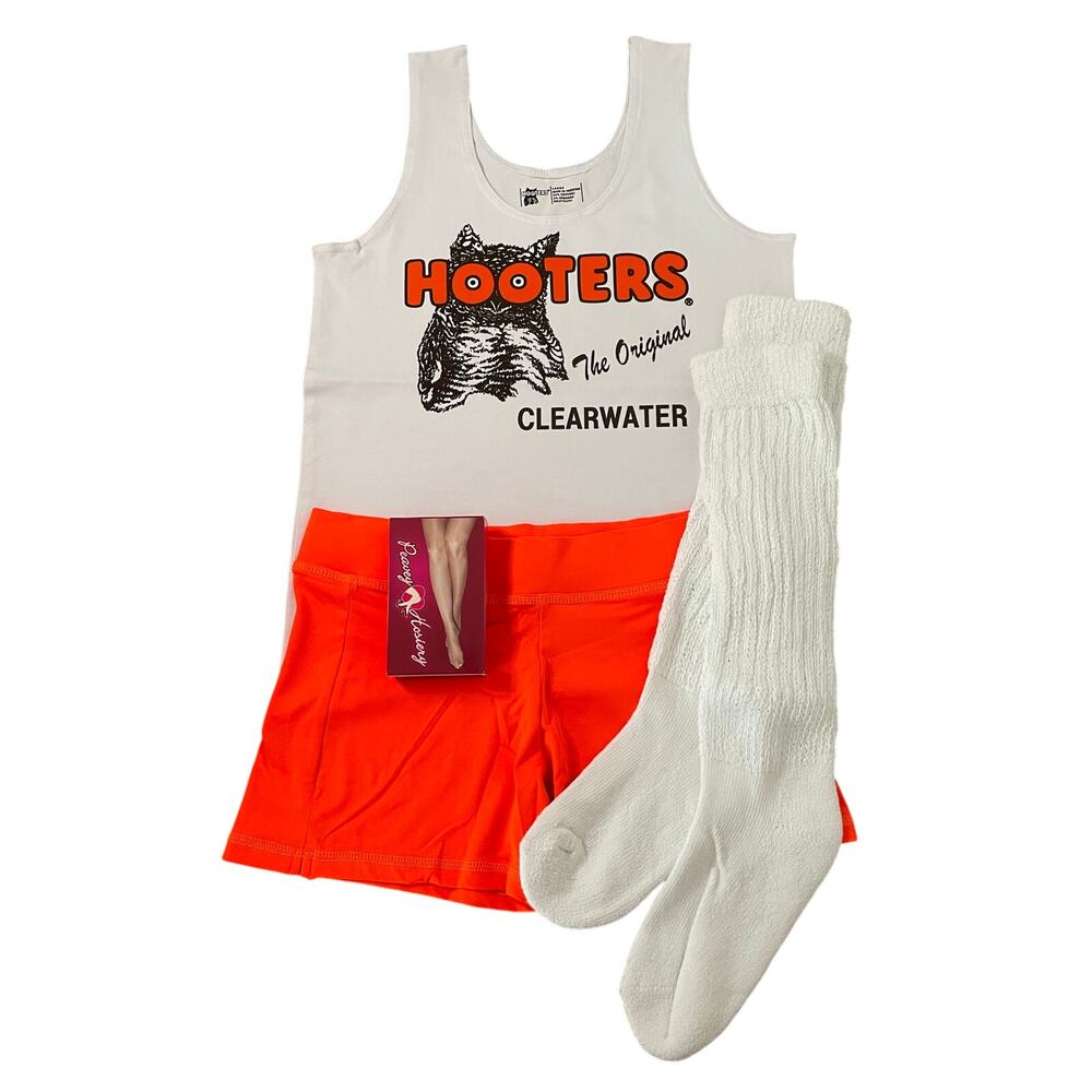 New Hooters Uniform Tank Shorts Scrunchie Socks Pantyhose size Large